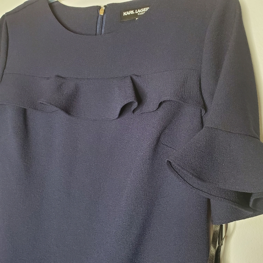NWT Karl Lagerfeld Navy Blue Ruffle Dress - Picture 3 of 8